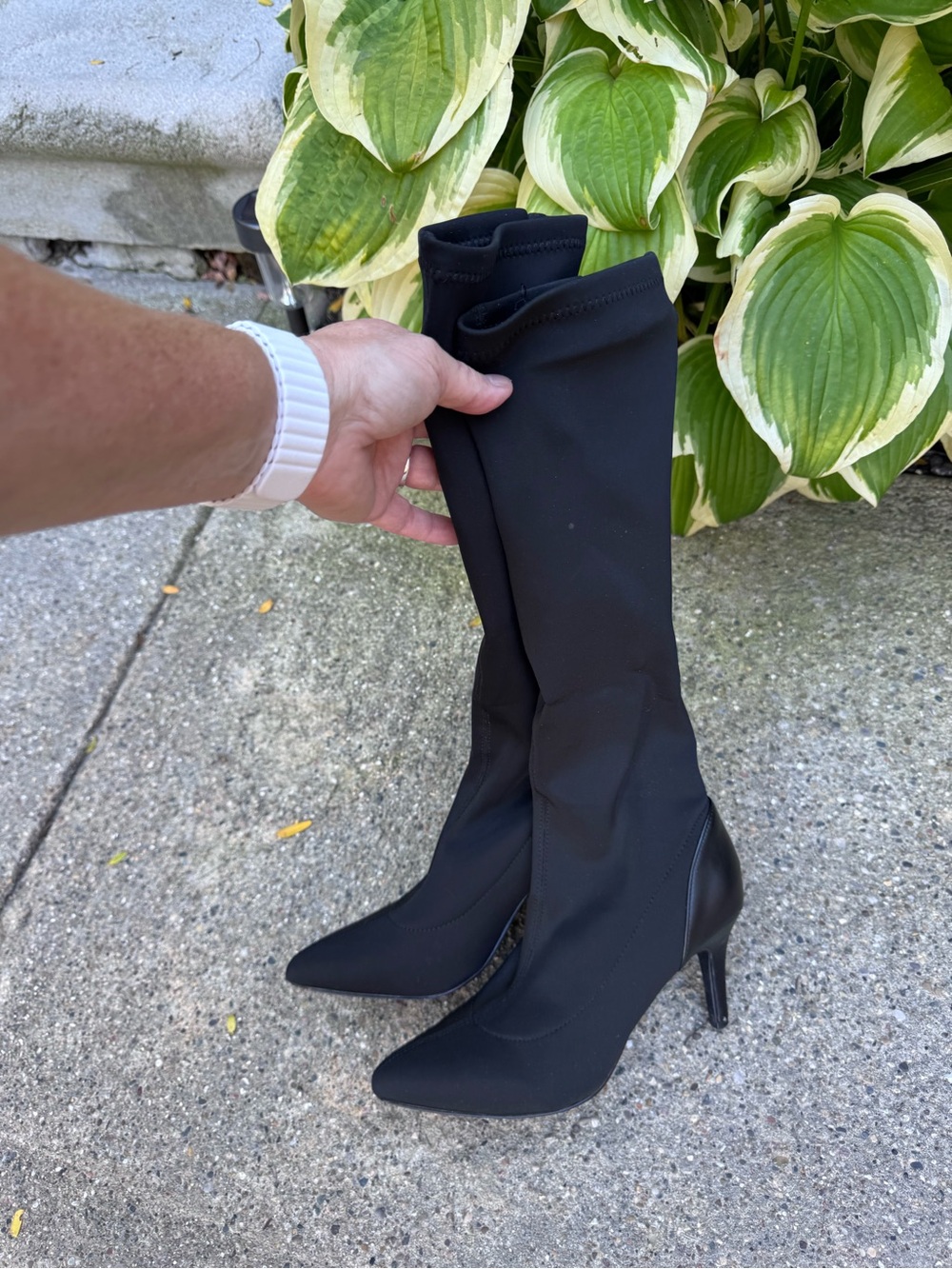 Charles By Charles David Black Stretch Knee-High Pointed-Toe Stiletto Boots